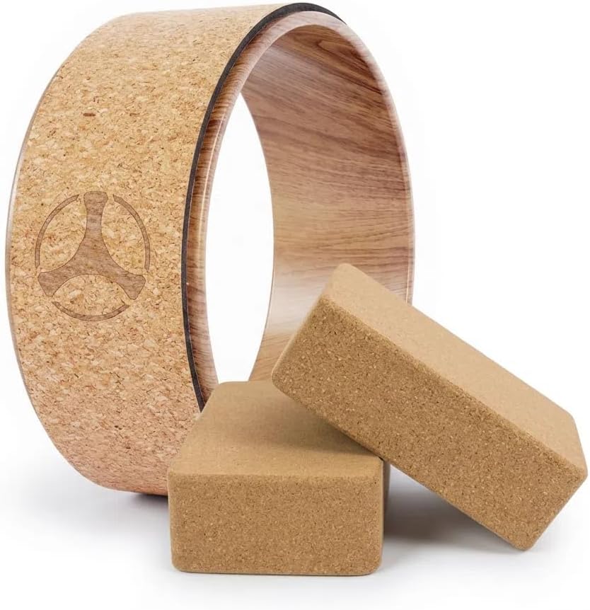 Cork Yoga Wheel & 2 Cork Blocks Set